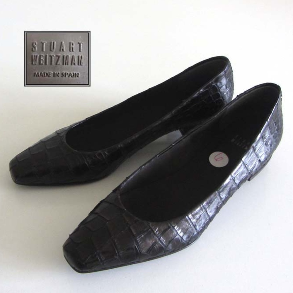 Stuart Weitzman Croc Embossed Pointed Toe Flats 6 - image 1
